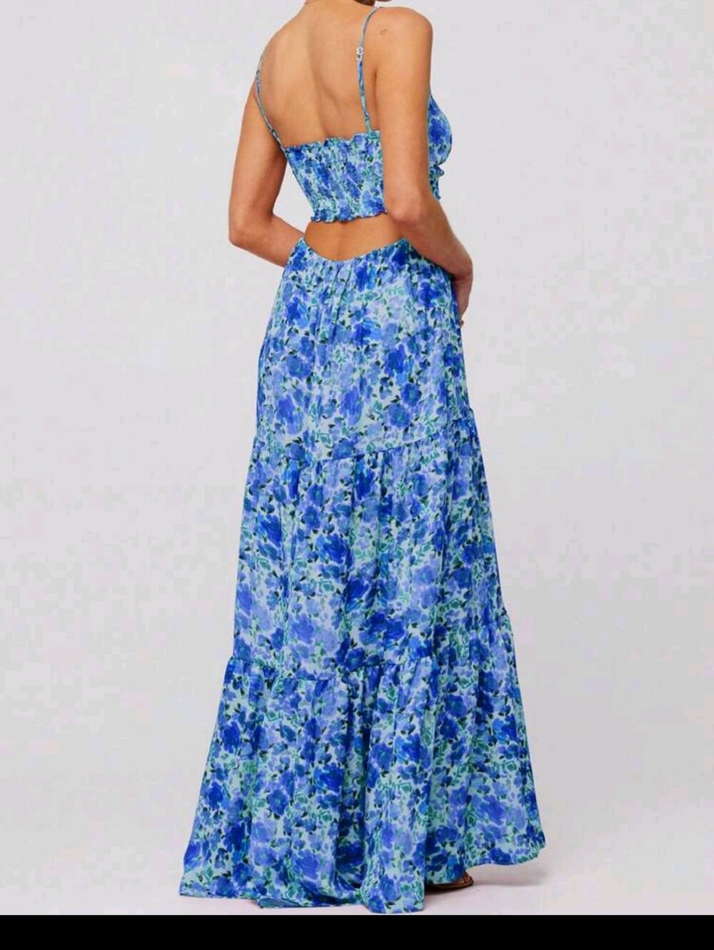 Womens Summer Spaghetti Strap Long Dress Boho Low Cut Dress Backless Flowy Midi - Picture 2 of 4